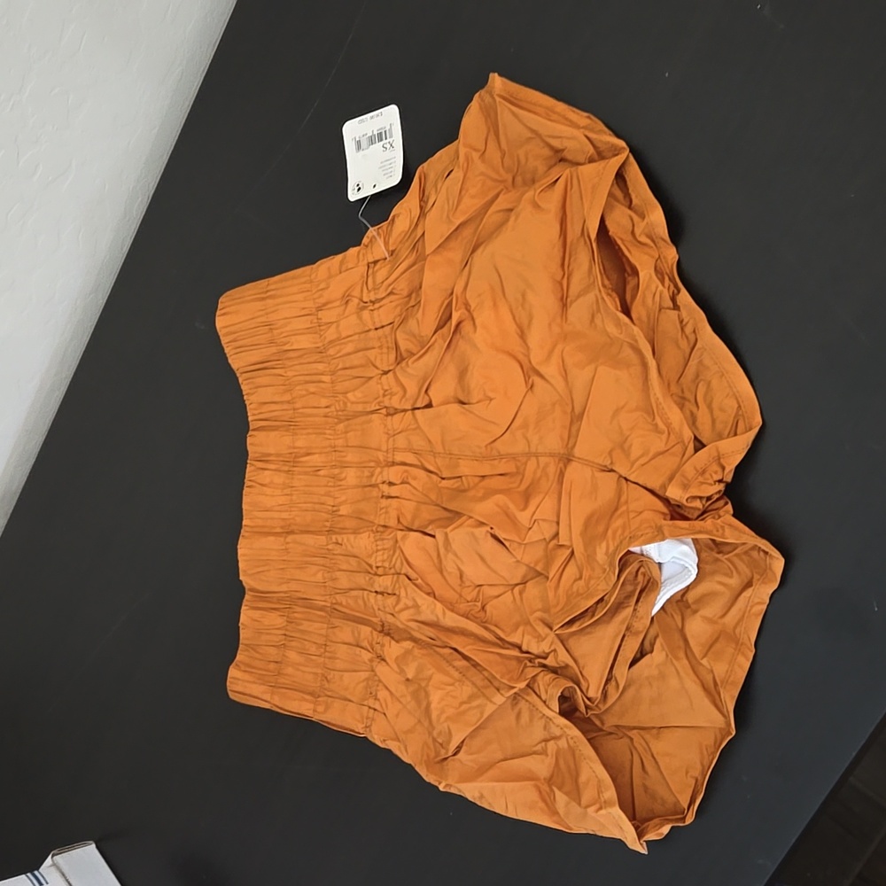FP Movement The Way Home Shorts Mustard Yellow High-rise Smocked Waistband XS